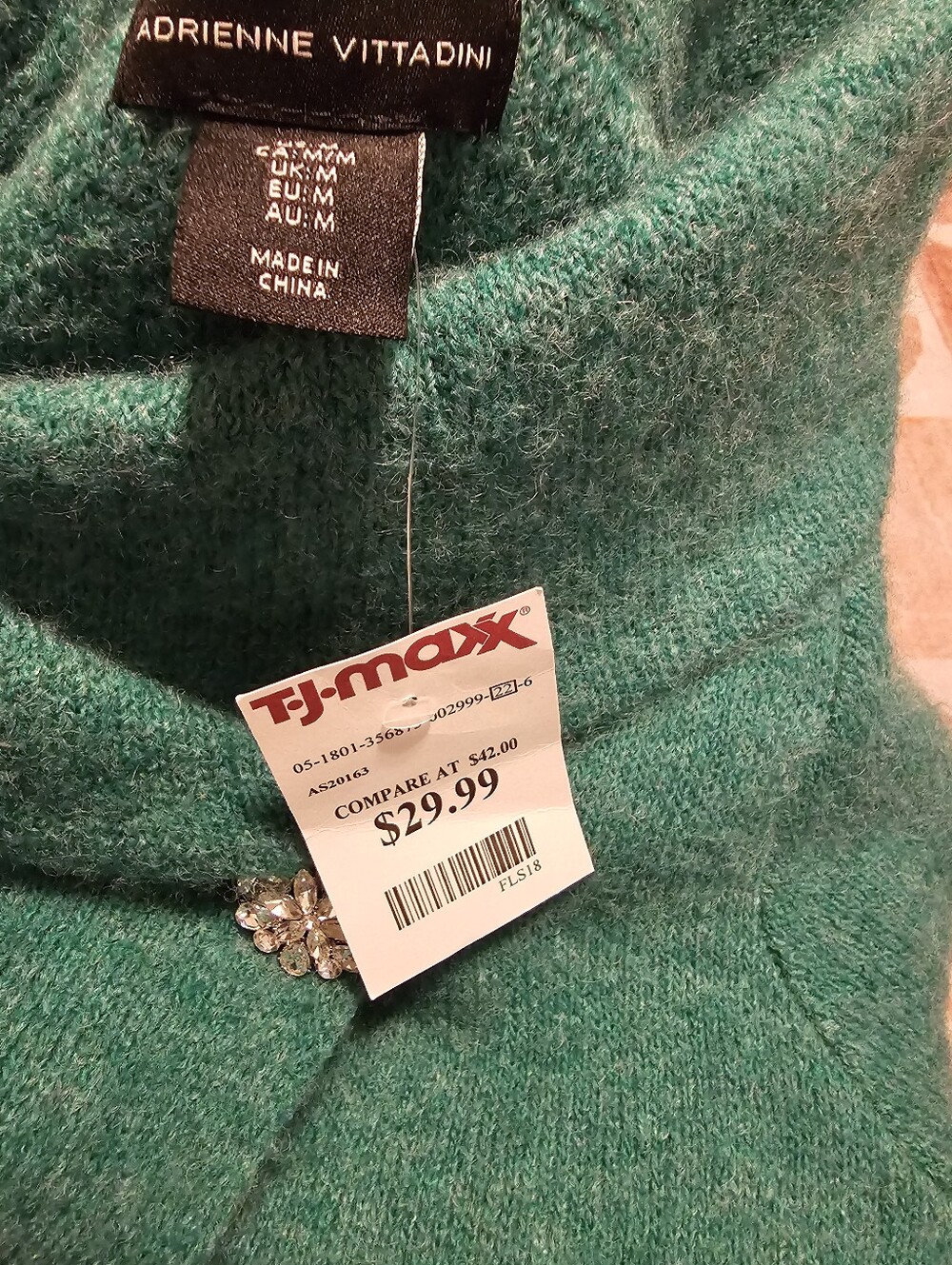 Adrienne Vittadini NWT Teal Draped Cowl Neck Sweater with Brooch Sz M - Picture 5 of 6